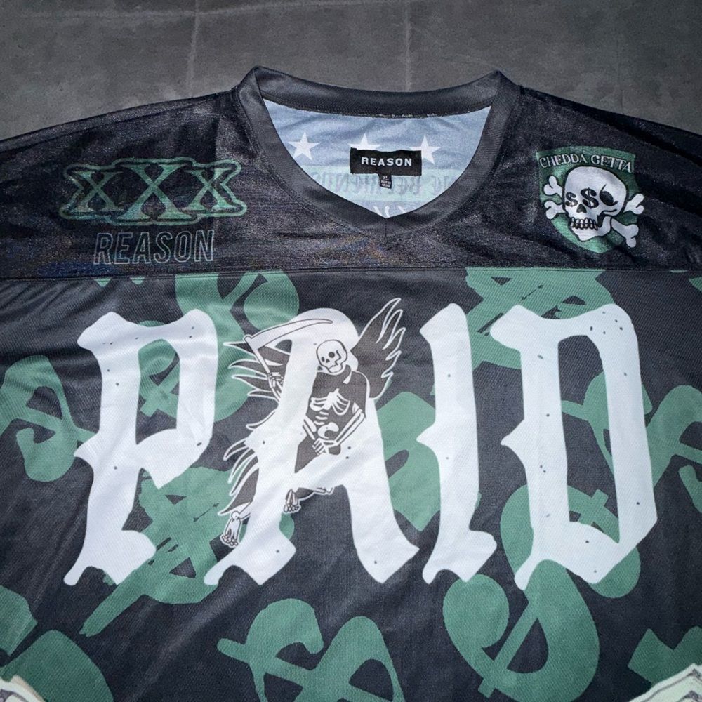 Reason Men's Black and Green 'Paid' Graphic Jersey Size XL - Picture 5 of 11